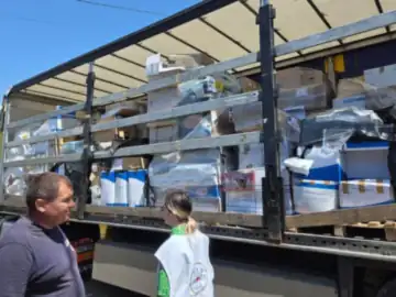 Il tir carico di aiuti umanitari all’arrivo a Odessa